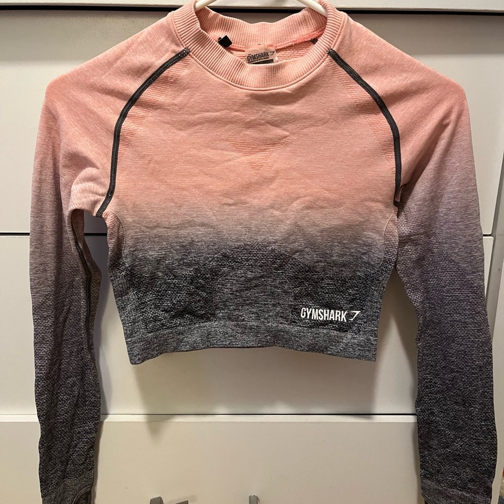 Gymshark Pink and Gray Ombre Long Sleeve Crop Top